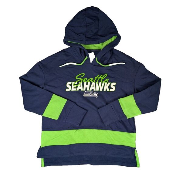 NFL Seattle Seahawks Women's Blue‎ and Neon Green Hoodie Sweatshirt - Picture 1 of 10